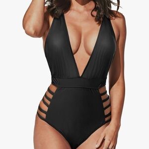 Aqua Eve Women Sexy One Piece Swimsuits Halter Plunge V Neck
Cutout Bathing Suit